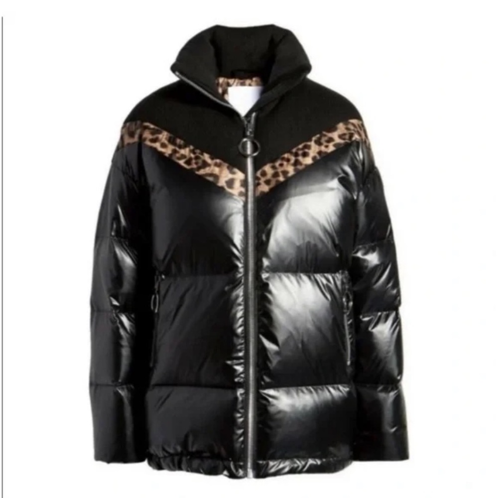 NVLT Nordstrom Mixed Media PufferBlack Lepoard Print Jacket - Picture 6 of 8